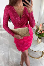 Women's Sequin V-Neck Party Dress – Fitted Sparkle Evening Dress