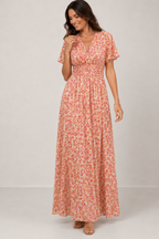 Women's Floral V-Neck Long Dress – Flowy Boho Maxi Dress