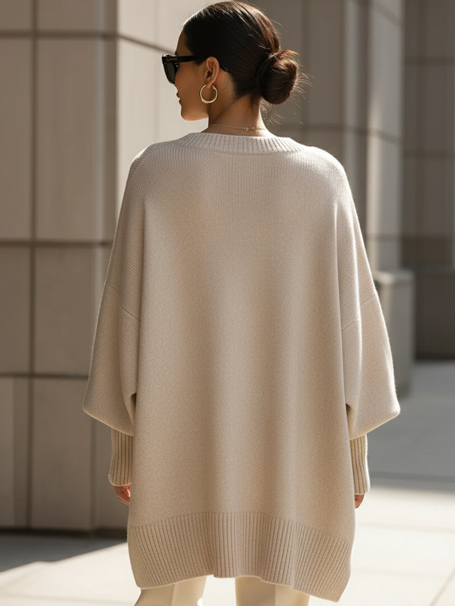 Women's Oversized Knit Sweater – Relaxed Long Sleeve Casual Sweater
