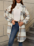 Women's Checked Teddy Coat – Oversized Fleece Winter Overcoat