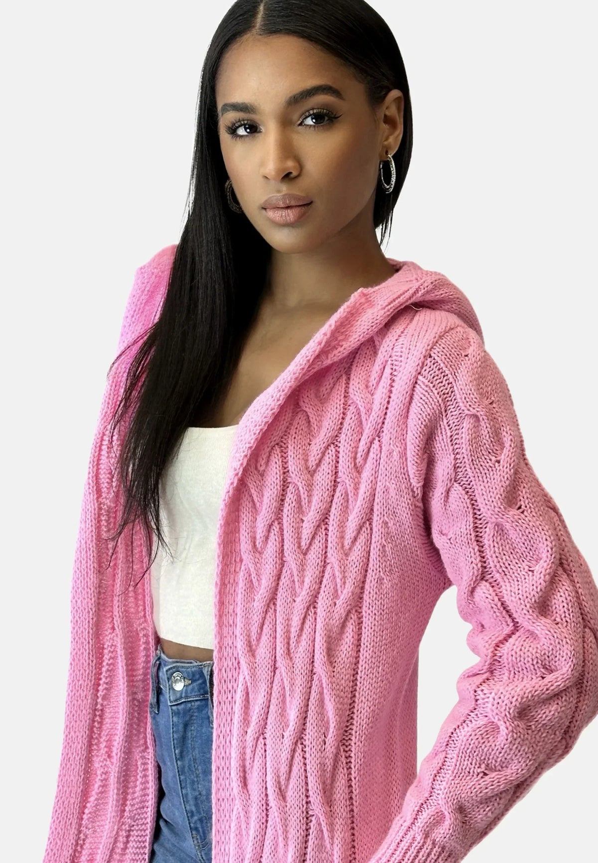 Women's Textured Hooded Cardigan – Longline Cold Weather Cardigan