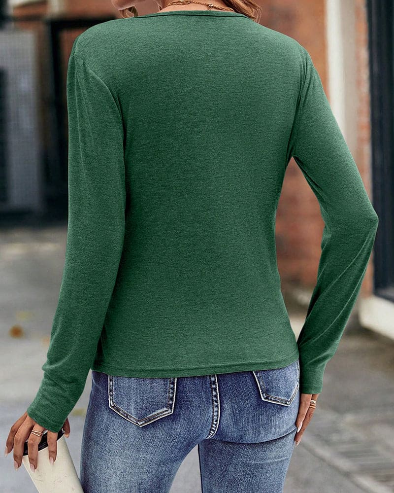 Women's Pleated V-Neck Wrap Blouse – Fitted Long Sleeve Blouse