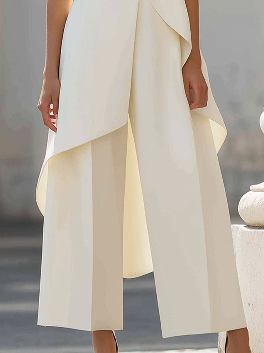Women's Sleeveless Layered Jumpsuit – High Neck Asymmetrical Wide Leg Jumpsuit