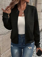 Women's Zip-Up Textured Cardigan – Long Sleeve Knit Cardigan