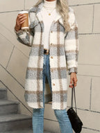 Women's Checked Teddy Coat – Oversized Fleece Winter Overcoat