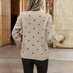Women's Polka Dot Knit Sweater – Oversized Sleeve Round Neck Sweater