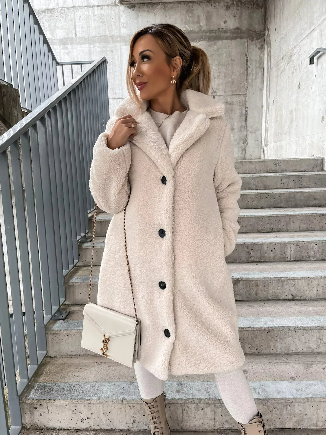 Women's Textured Longline Trench Coat – Relaxed Button Front Coat