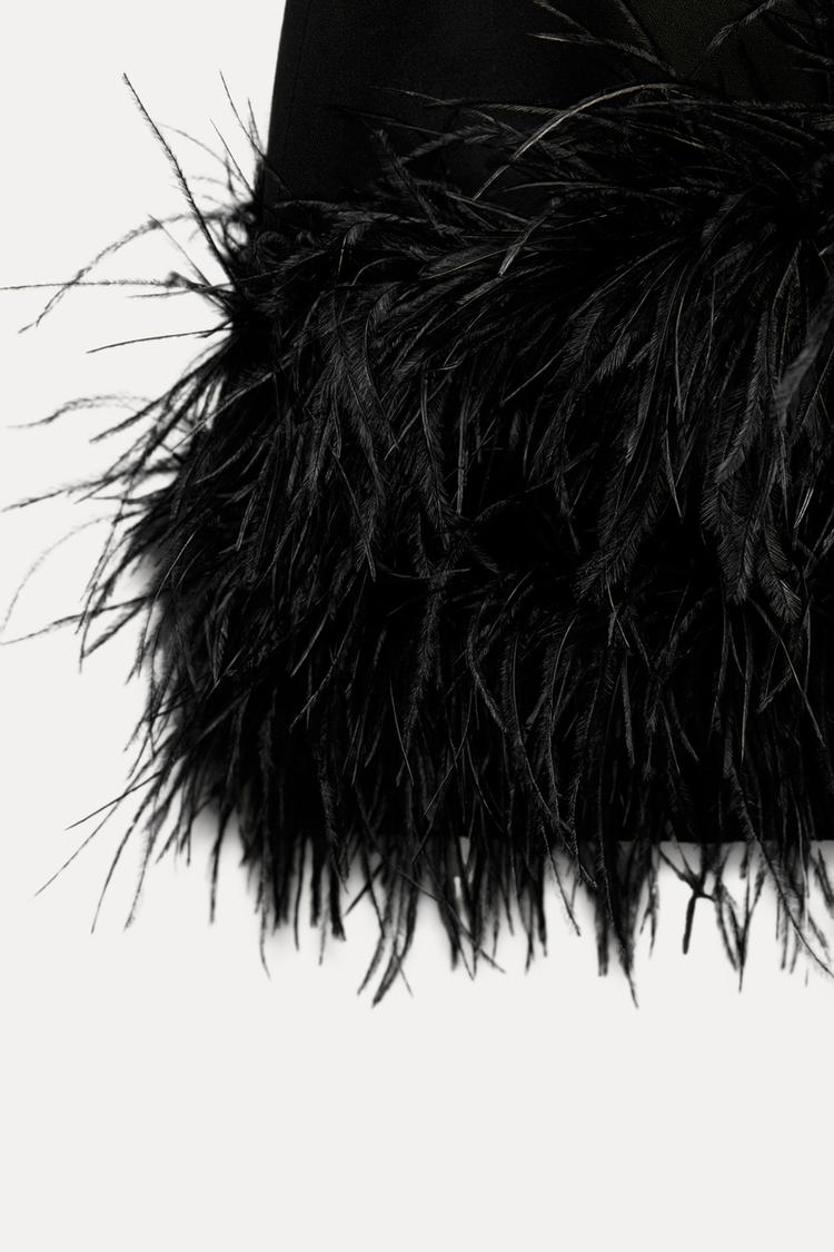 Women's Halter Feather Mini Dress – Statement Trim Cocktail Party Dress