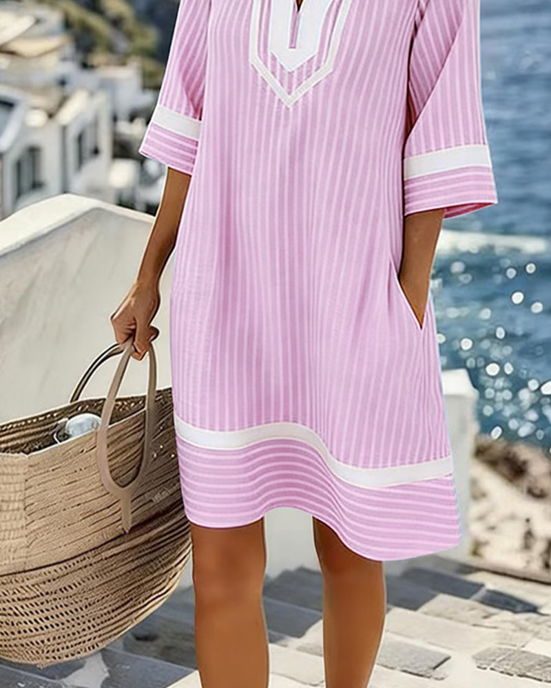 Women's Striped Summer Mini Dress – Short Sleeve Relaxed Dress