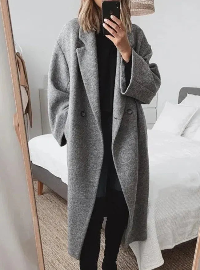 Women's Longline Overcoat – Double-Breasted Wool Coat