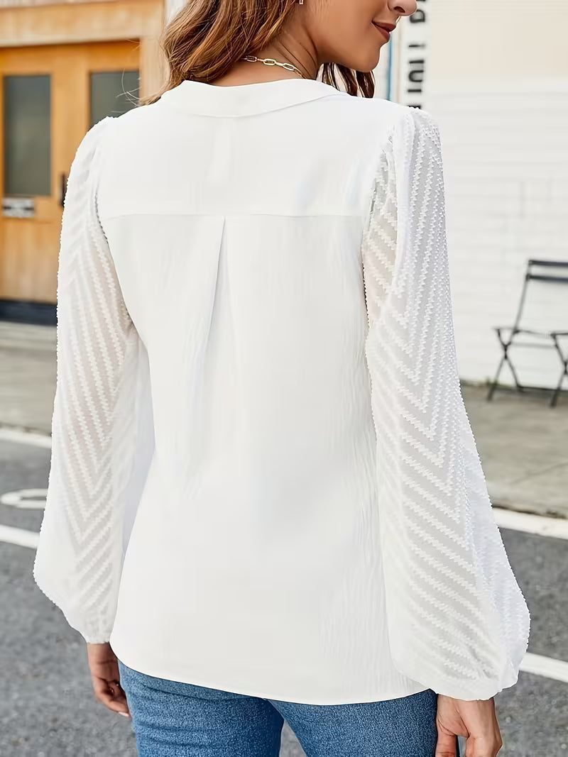 Women's V-Neck Office Blouse – Tailored Long Sleeve Work Blouse