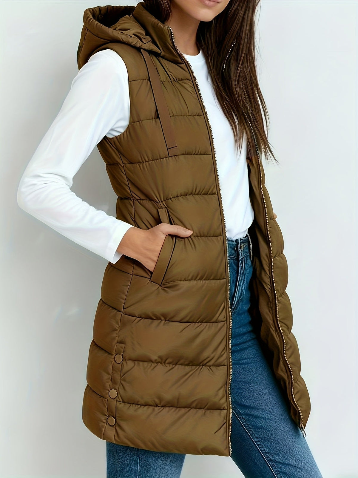 Women's Long Puffer Vest – Sleeveless Quilted Winter Gilet
