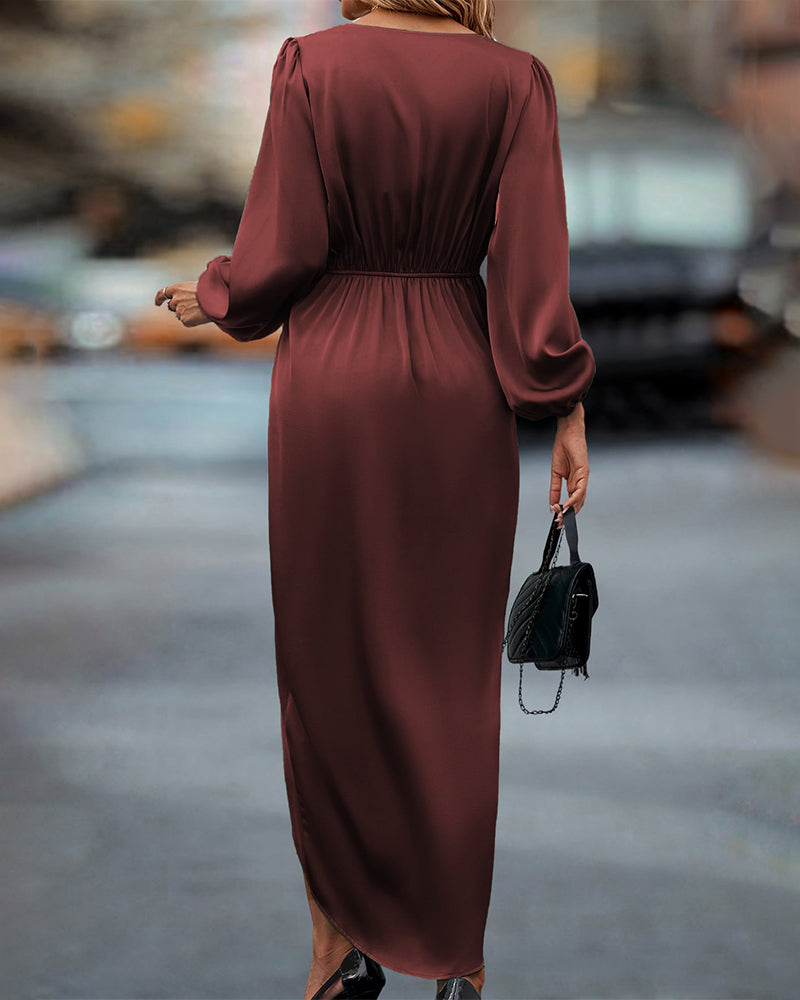 Alanah | Balloon Sleeve Midi Dress with v-neck