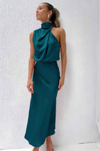 Women's Halter Cocktail Midi Dress – Flowy Relaxed Occasion Dress
