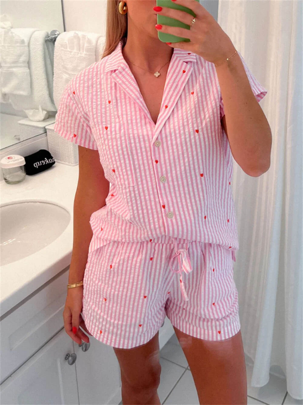 Women's Shirt & Shorts Pajama Set – Button Front Top & Elastic Waist Shorts