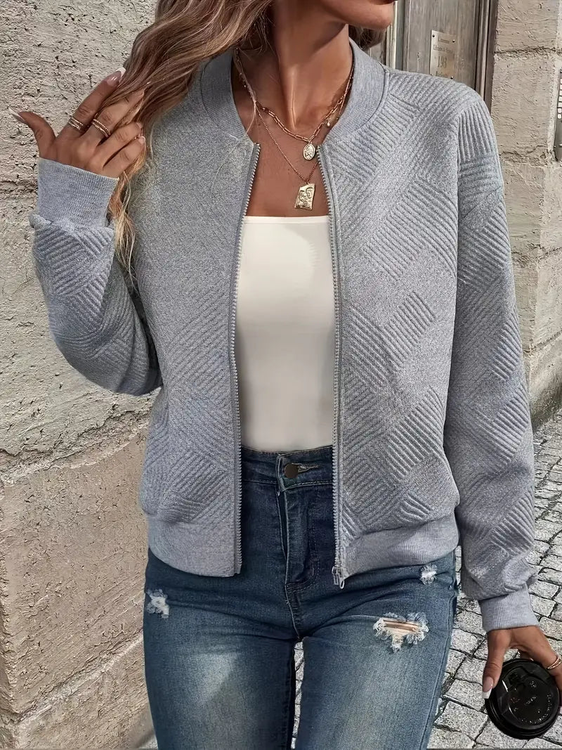 Women's Zip-Up Textured Cardigan – Long Sleeve Knit Cardigan