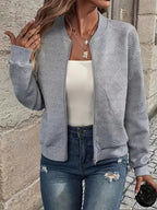 Women's Zip-Up Textured Cardigan – Long Sleeve Knit Cardigan