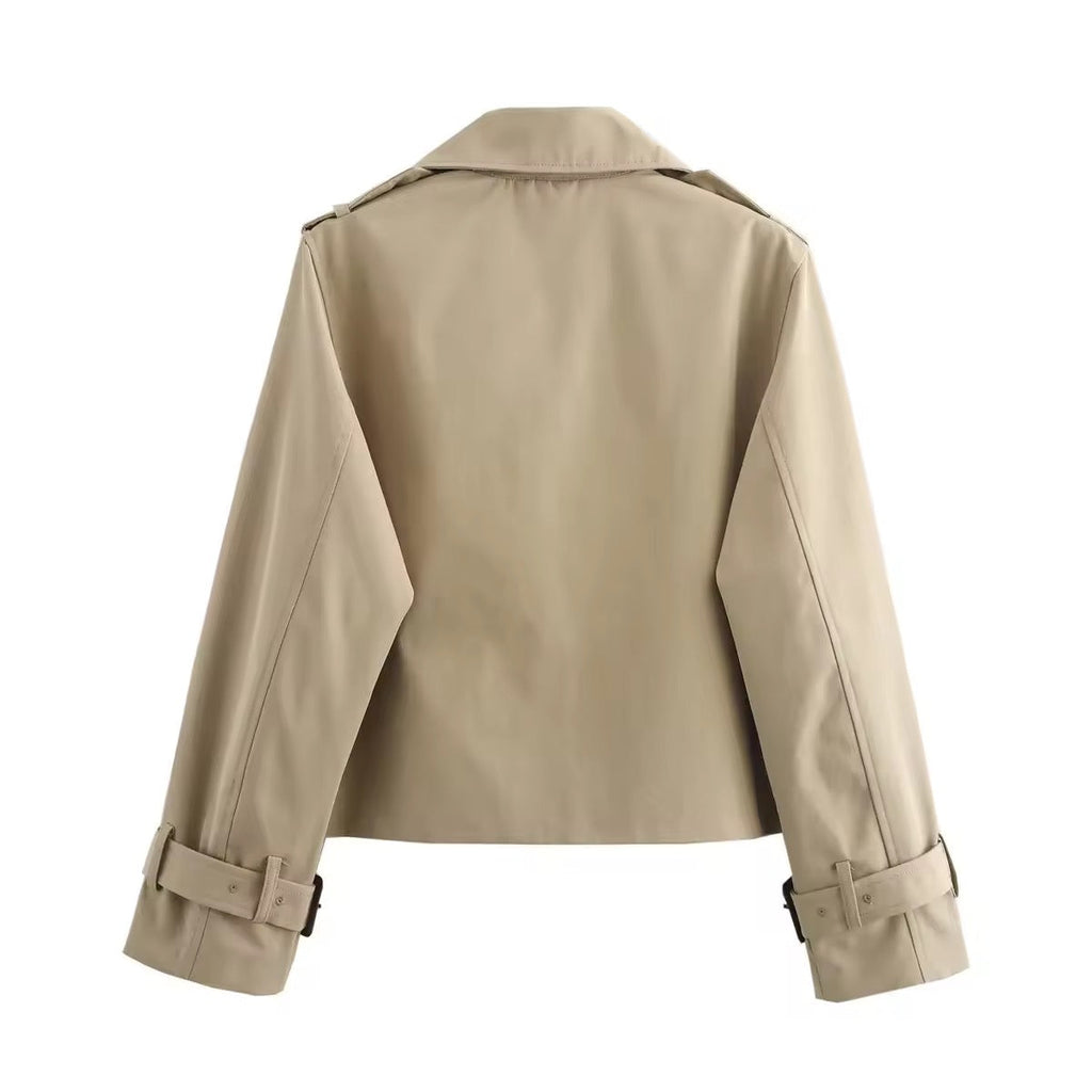 Women's Cropped Trench Coat – Short Double-Breasted Transitional Jacket