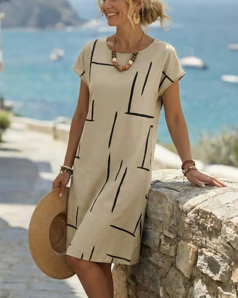 Women's Vacation Print Dress – Flowy Relaxed Summer Dress