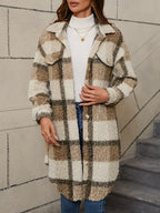 Women's Checked Teddy Coat – Oversized Fleece Winter Overcoat