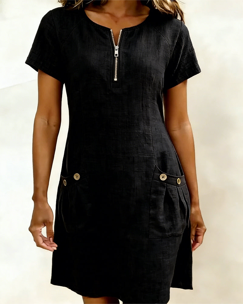 Women's A-Line Zip Front Dress – Flared Day Dress