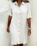 Women's Shirt Dress – Flounce Sleeve Button Front Knee-Length Dress