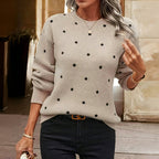 Women's Polka Dot Knit Sweater – Oversized Sleeve Round Neck Sweater