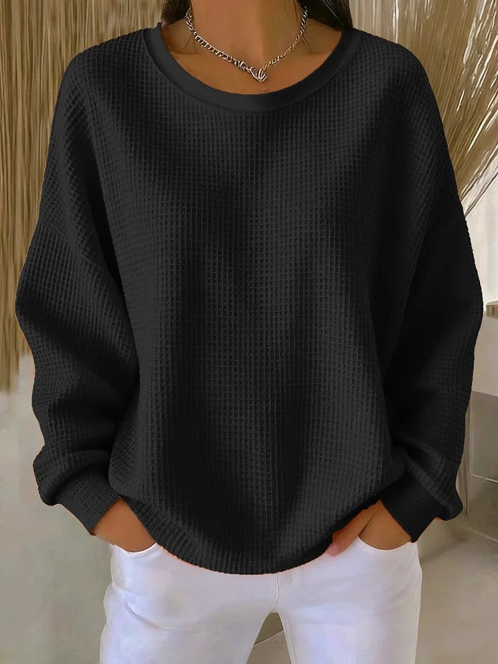 Women's Relaxed Textured Sweater – Everyday Long Sleeve Pullover