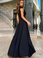 Women's Fitted V-Neck Maxi Dress – Side Slit Formal Evening Dress