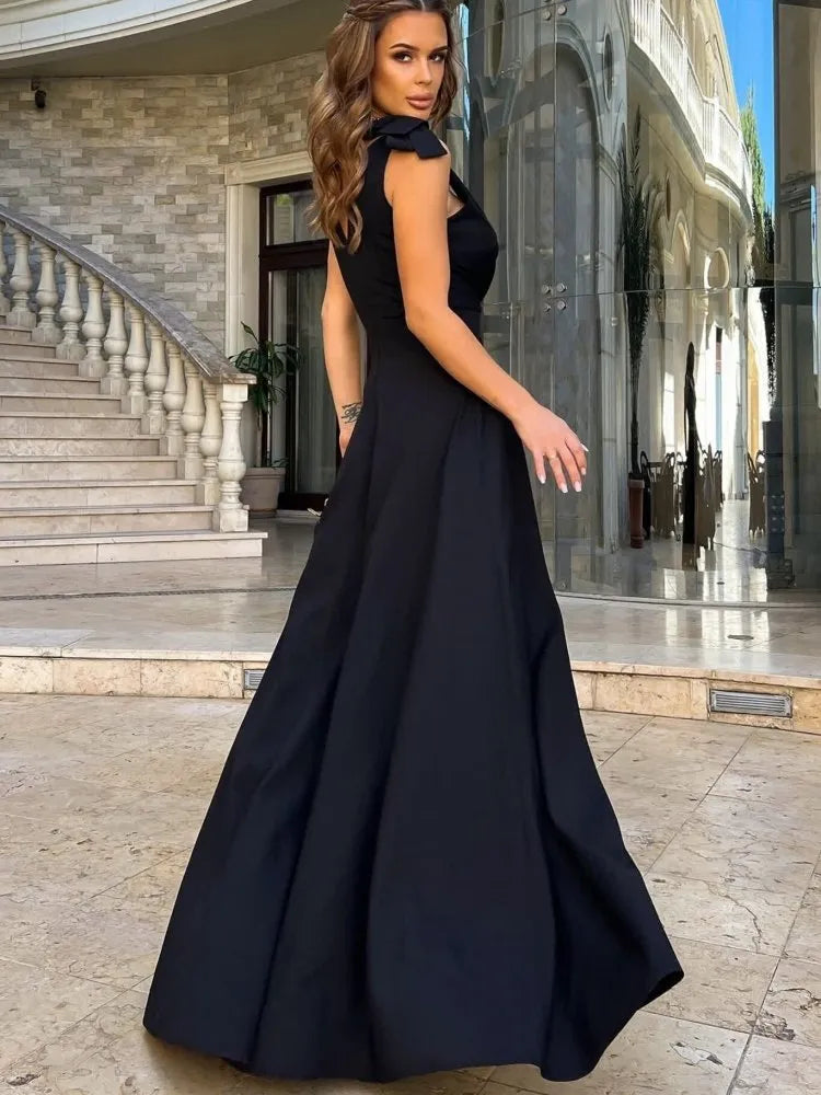 Women's Fitted V-Neck Maxi Dress – Side Slit Formal Evening Dress