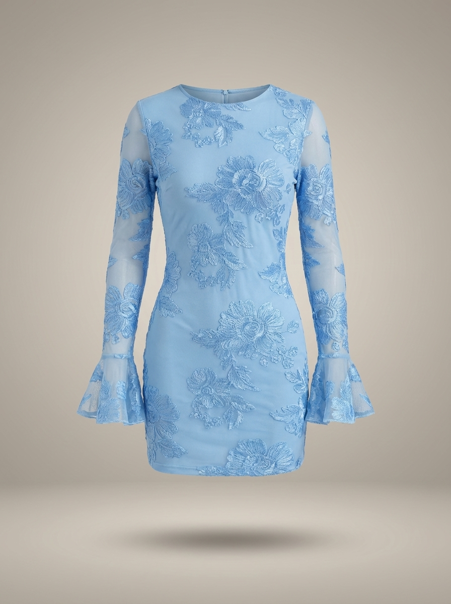 Women's Floral Puff Sleeve Mini Dress – Flared Garden Party Dress