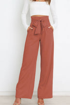 Women's Bow Tie Paperbag Waist Pants – High Rise Wide Leg Trousers