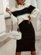 Women's Ribbed Knit Skirt Set – High Neck Sweater Co-Ord