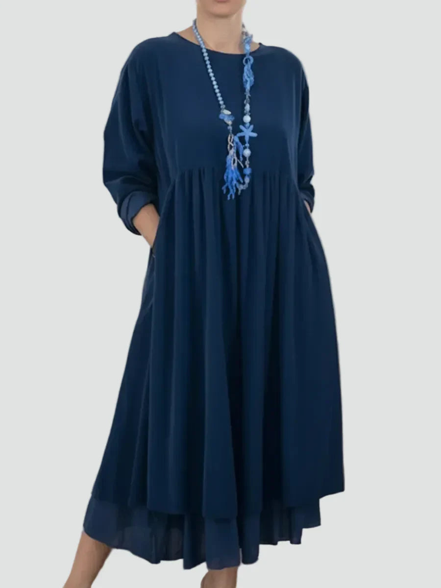 Women's Long Sleeve Midi Dress – Relaxed Everyday Shirt Dress