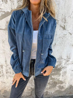 Women's Ribbed Hoodie Jacket – Zip Front Casual Jacket