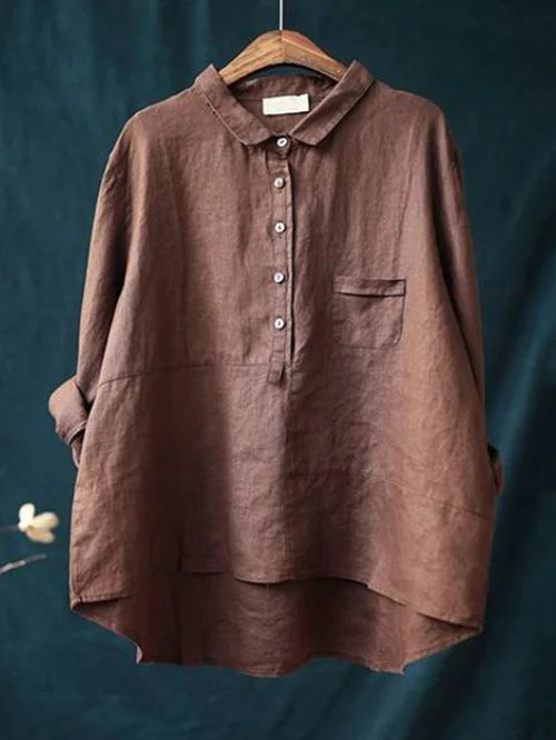 Women's Button Front Stand Collar Blouse – Long Sleeve Dressy Blouse
