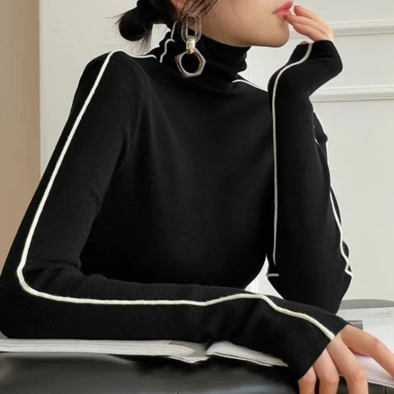 Women's Long Sleeve Roll Neck Sweater – Fitted Winter Knit Sweater