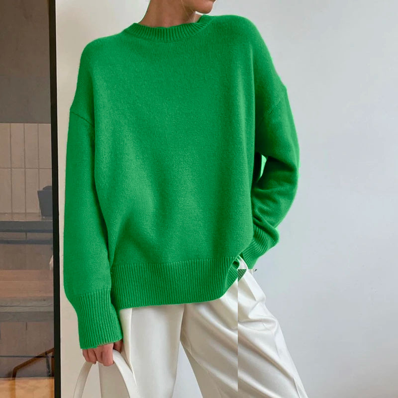 Women's Oversized Knit Sweater – Relaxed Long Sleeve Winter Sweater