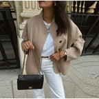 Women's Double-Breasted Winter Coat – Relaxed Stand Collar Overcoat
