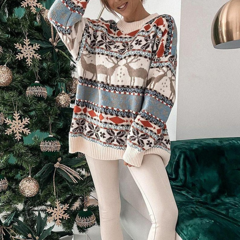 Women's Reindeer Holiday Sweater – Festive Christmas Knit Sweater