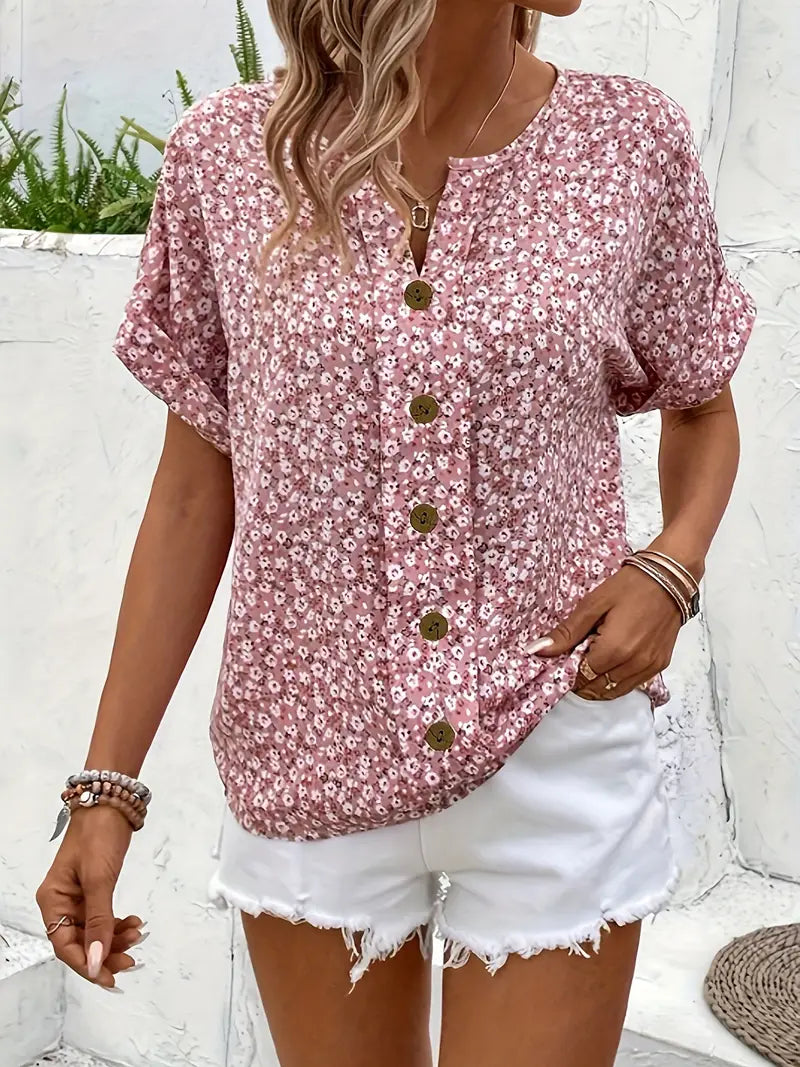 Women's Turn-Up Sleeve Blouse – Curved Hem Button Front Blouse