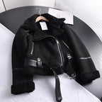 Women's Faux Shearling Aviator Jacket – Cropped Winter Jacket
