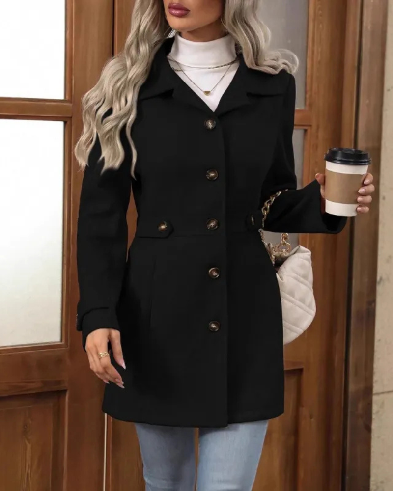Women's Long Tailored Coat – Classic Button Front Overcoat