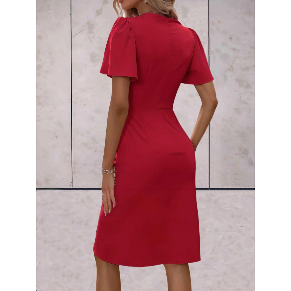 Women's Billowy Sleeve Wrap Dress – V-Neck Flowy Cocktail Dress