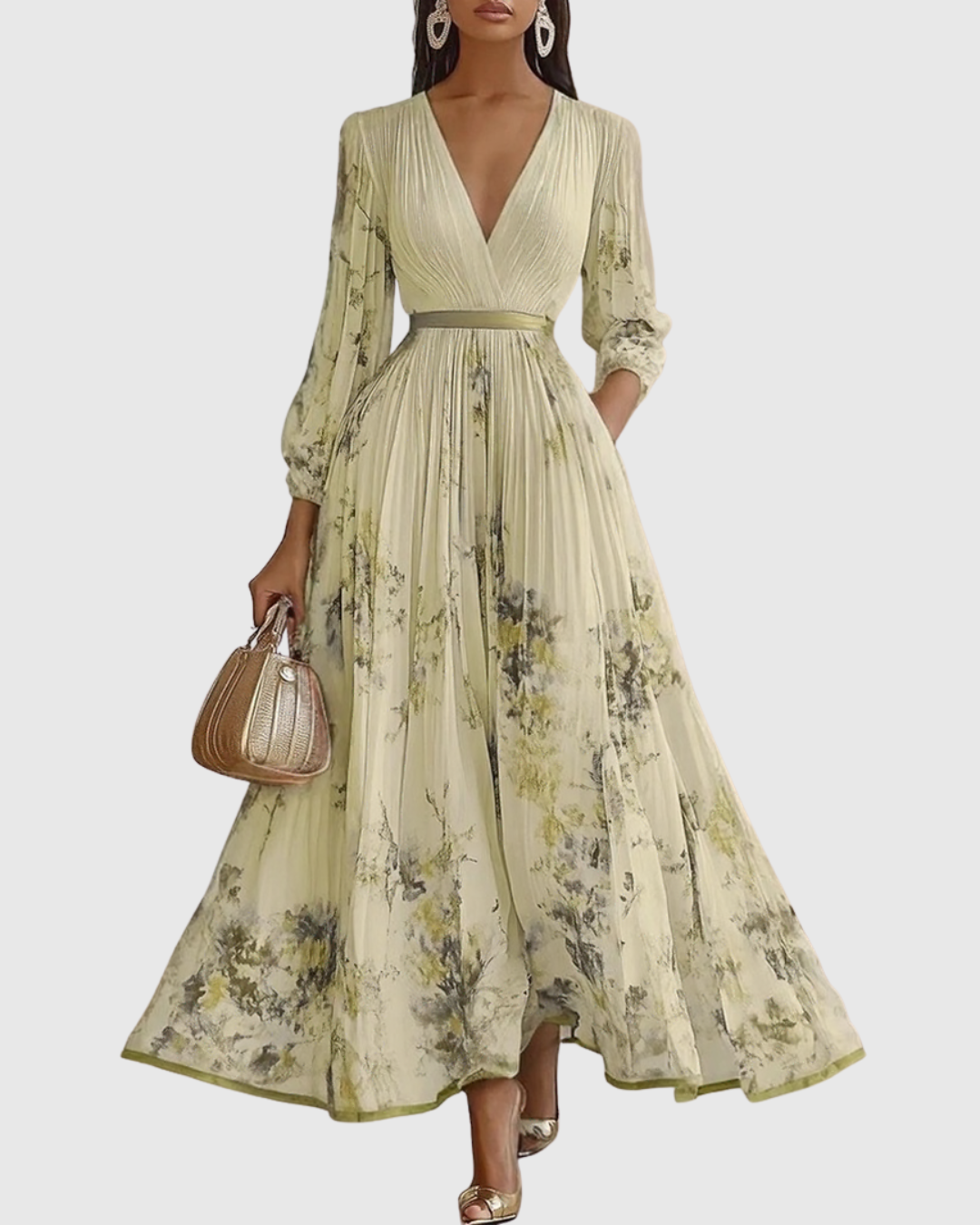 Women's Pleated Wedding Guest Midi Dress – Sleeveless Floral Occasion Dress