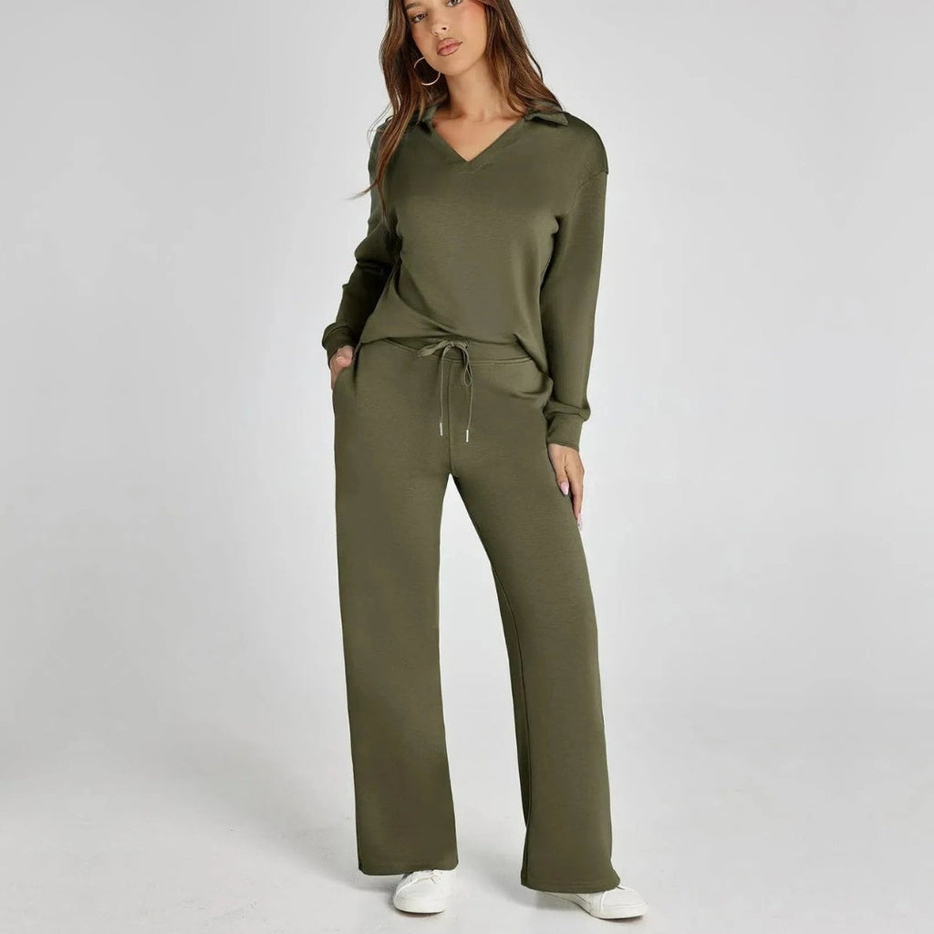 Women's Relaxed Lounge Set – Oversized Wide Leg Two-Piece Outfit