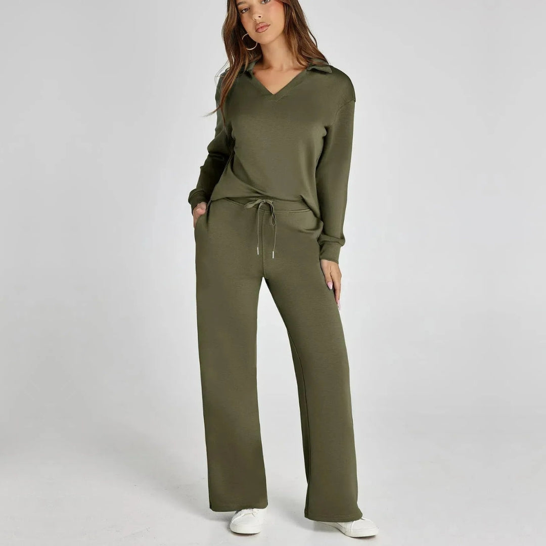 Women's Relaxed Lounge Set – Oversized Wide Leg Two-Piece Outfit