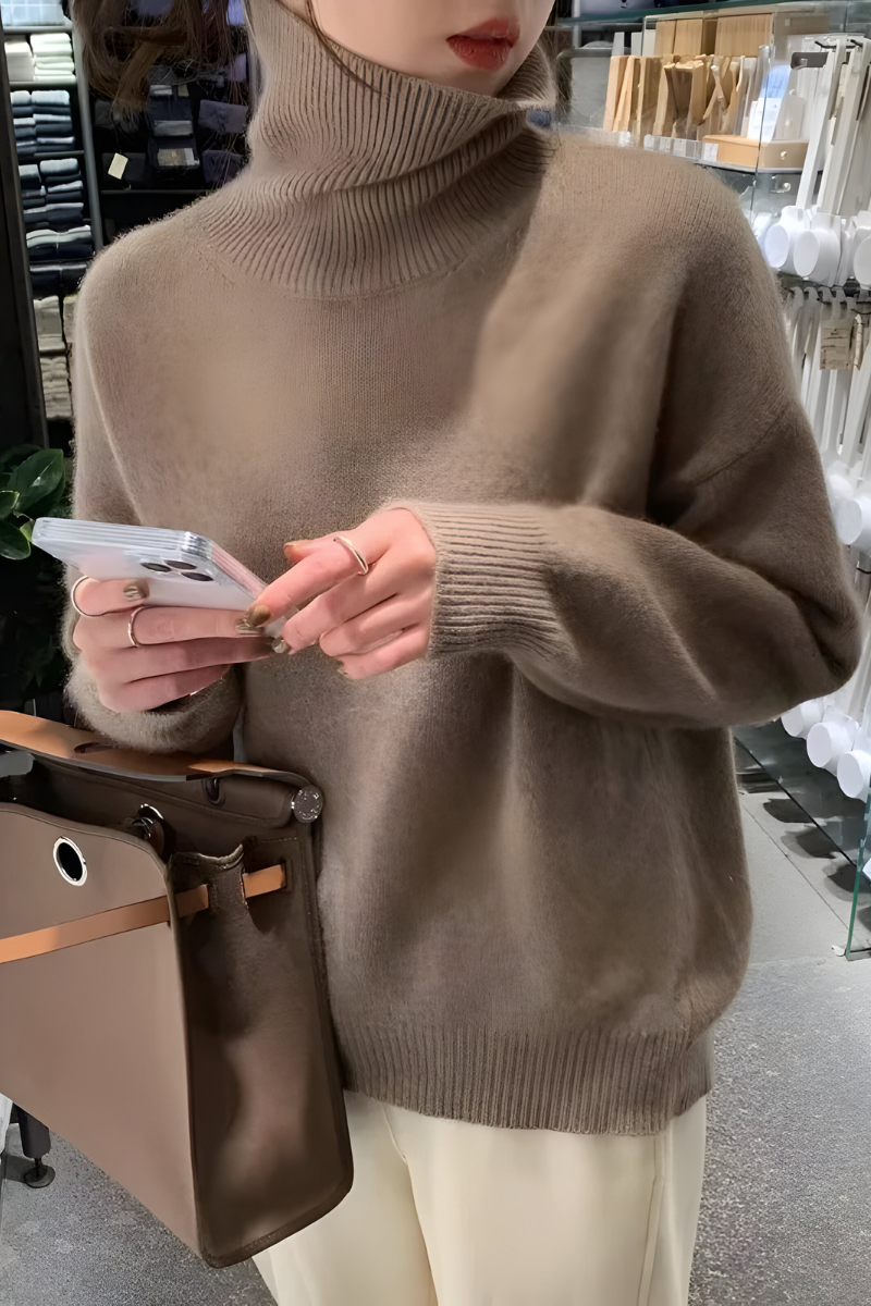 Women's High Neck Roll Neck Sweater – Long Sleeve Knit Pullover