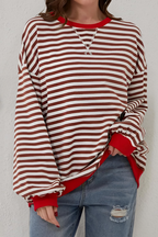 Women's Crew Neck Striped Sweatshirt – Long Sleeve Casual Pullover