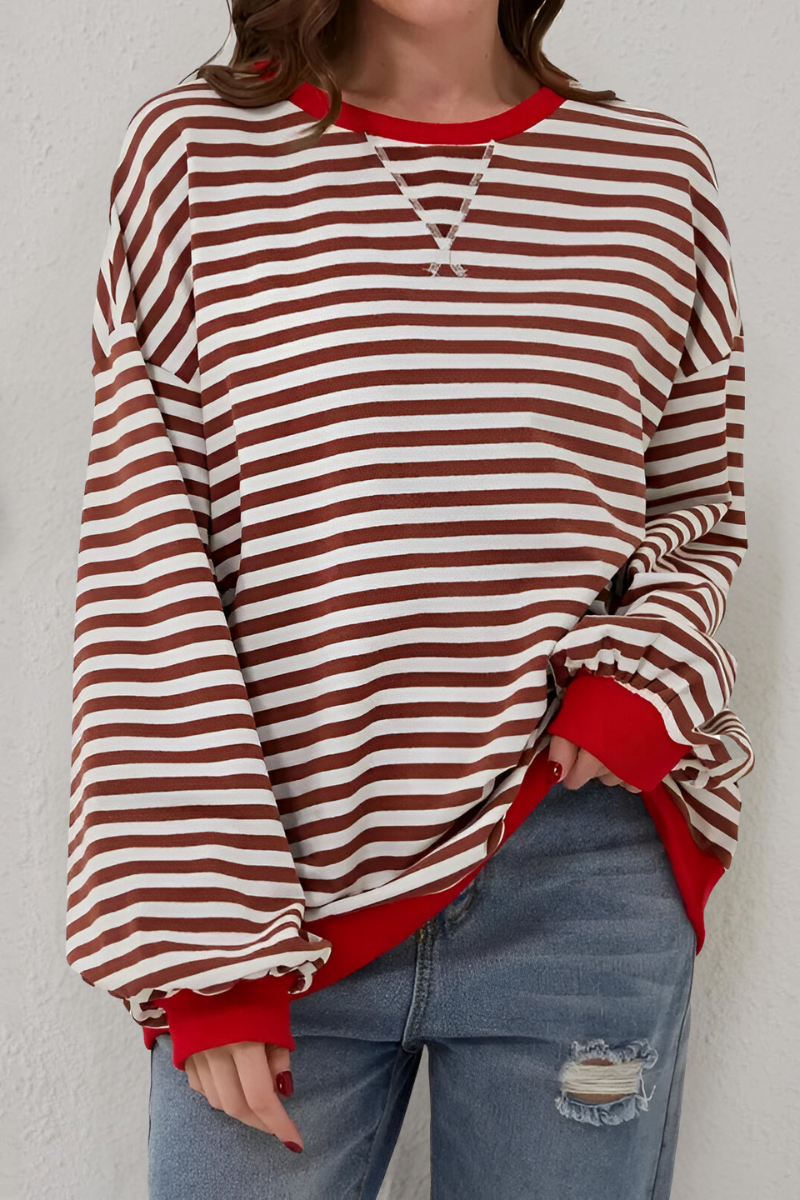 Women's Crew Neck Striped Sweatshirt – Long Sleeve Casual Pullover